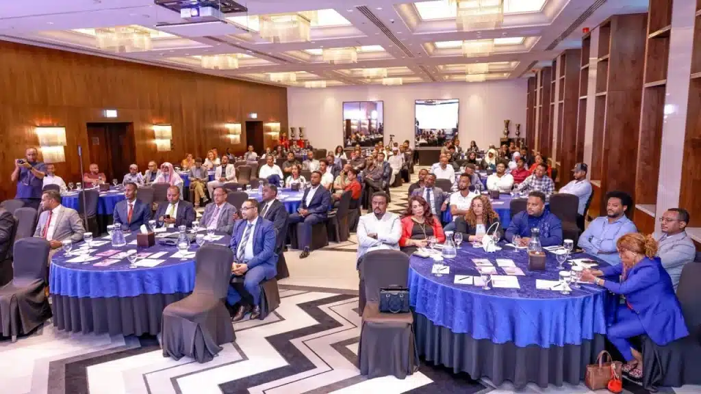 CBE president announcing loan initiative for diaspora in Dubai event